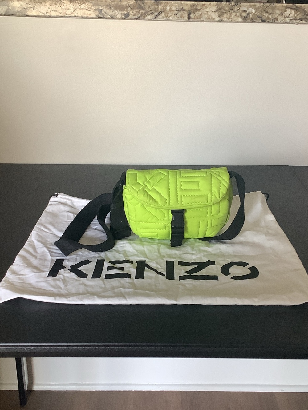 Kenzo Neon Lime Quilted Belt Bag with Black Strap